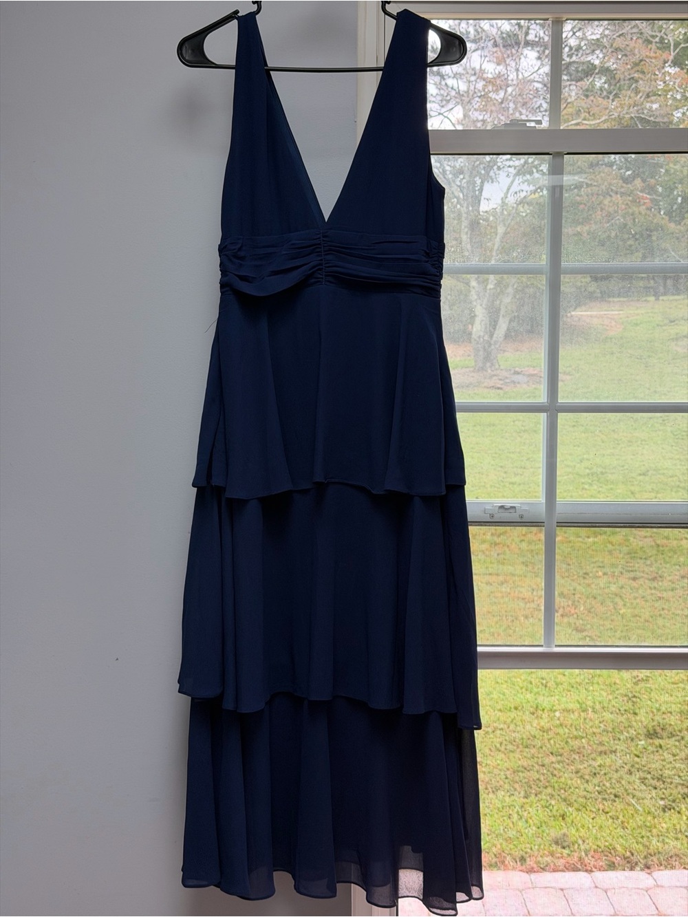 Lulu's Navy Deep V-Tiered Maxi Dress